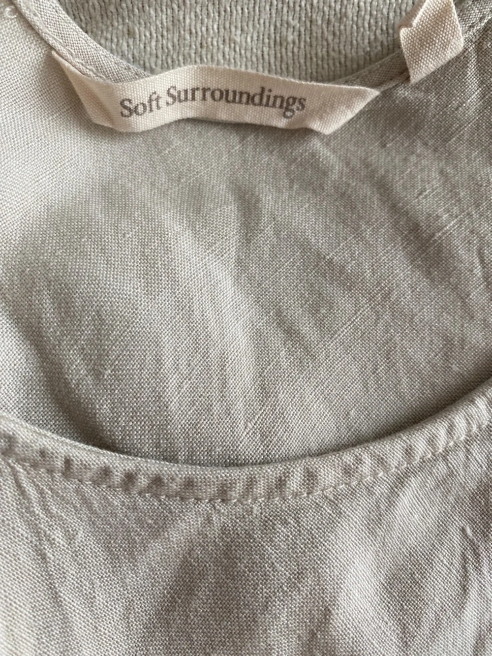 Soft Surroundings Linen-Blend Scoop Neck Dress Light Beige- 12 tan linen blend